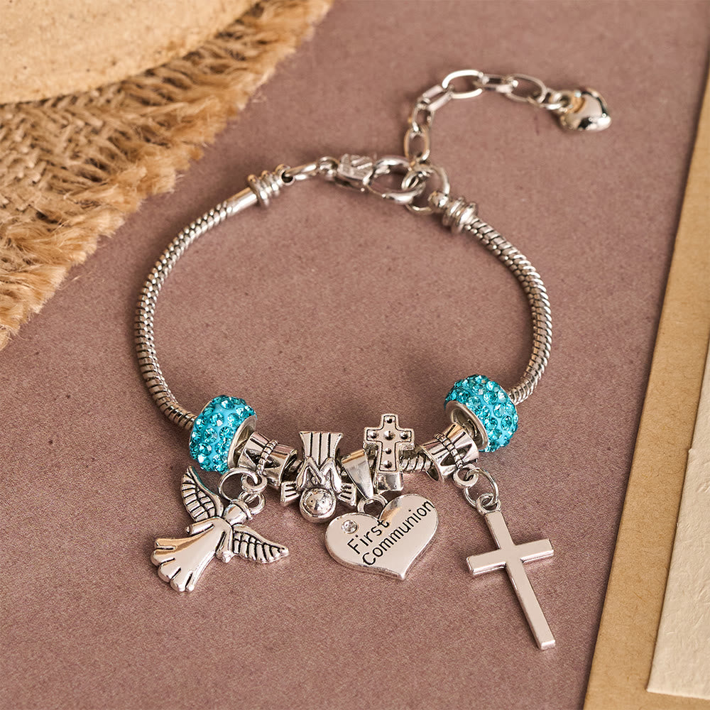 Christianartworkshop Children First Communion Charm Bracelet with Angel & Cross: A Symbol of Faith and Divine Blessing - image 1