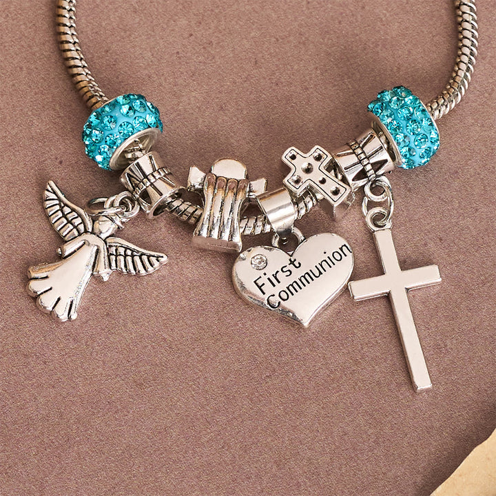 Christianartworkshop Children First Communion Charm Bracelet with Angel & Cross: A Symbol of Faith and Divine Blessing - image 4