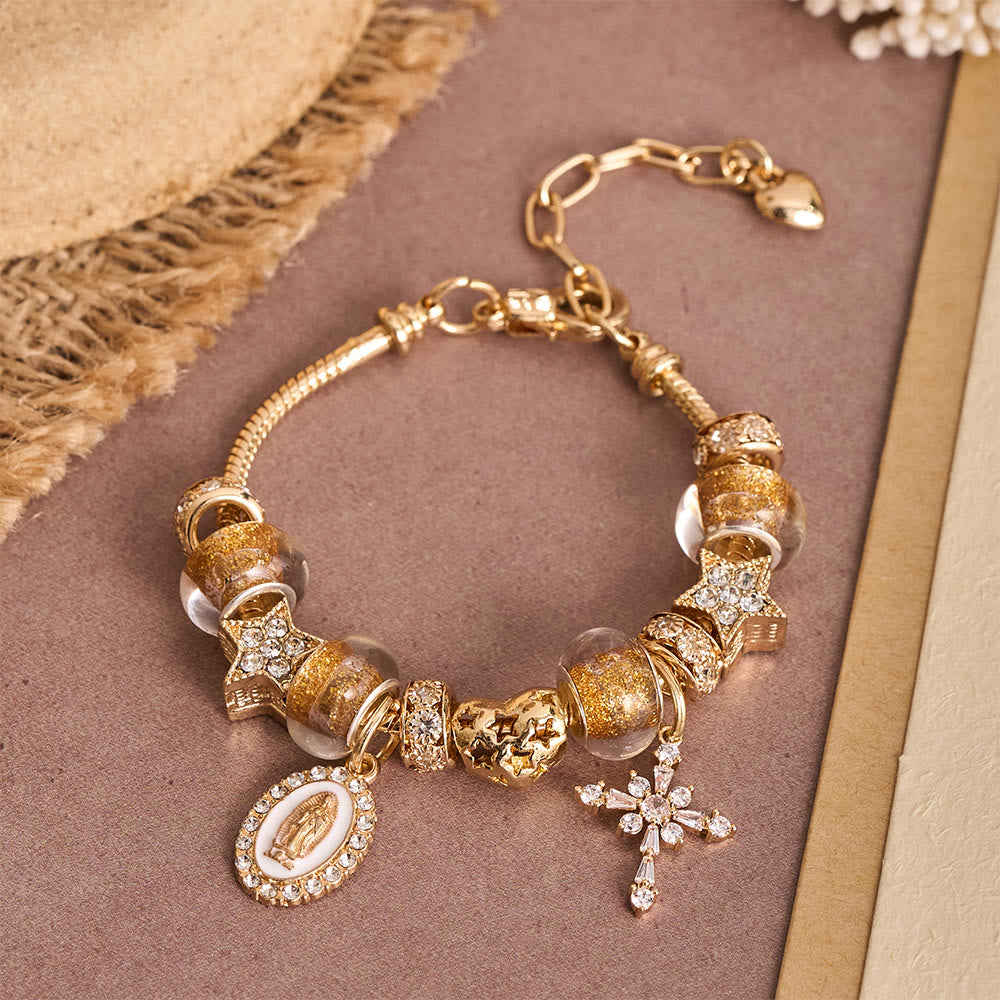 Christianartworkshop Ornate Virgin Mary & Cross Charm Bracelet: A Dazzling Symbol of Marian Grace and Redemption - image 1