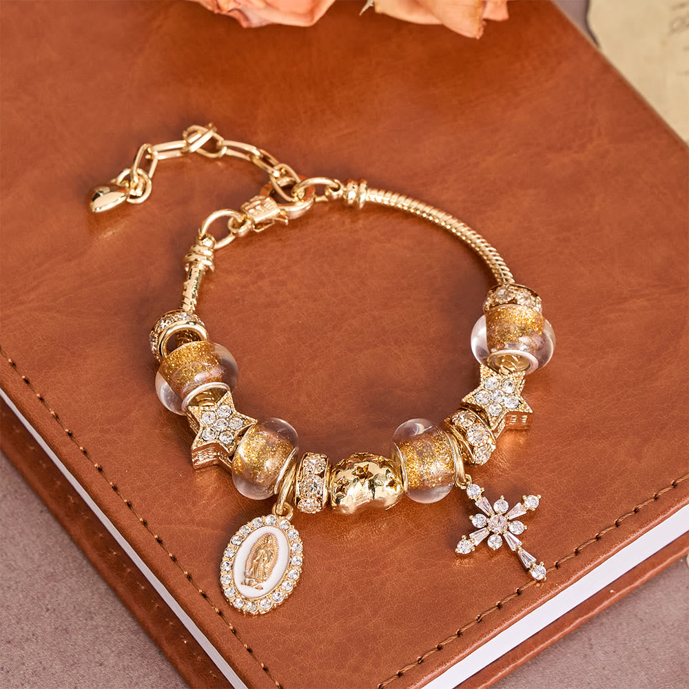 Christianartworkshop Ornate Virgin Mary & Cross Charm Bracelet: A Dazzling Symbol of Marian Grace and Redemption - Our Lady & Cross - image 0