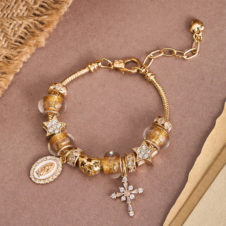 Christianartworkshop Ornate Virgin Mary & Cross Charm Bracelet: A Dazzling Symbol of Marian Grace and Redemption - image 2