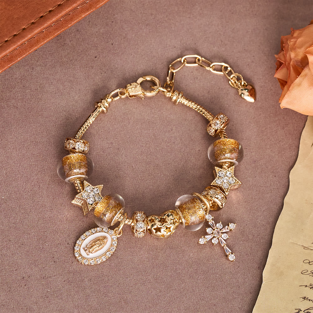 Christianartworkshop Ornate Virgin Mary & Cross Charm Bracelet: A Dazzling Symbol of Marian Grace and Redemption - image 3