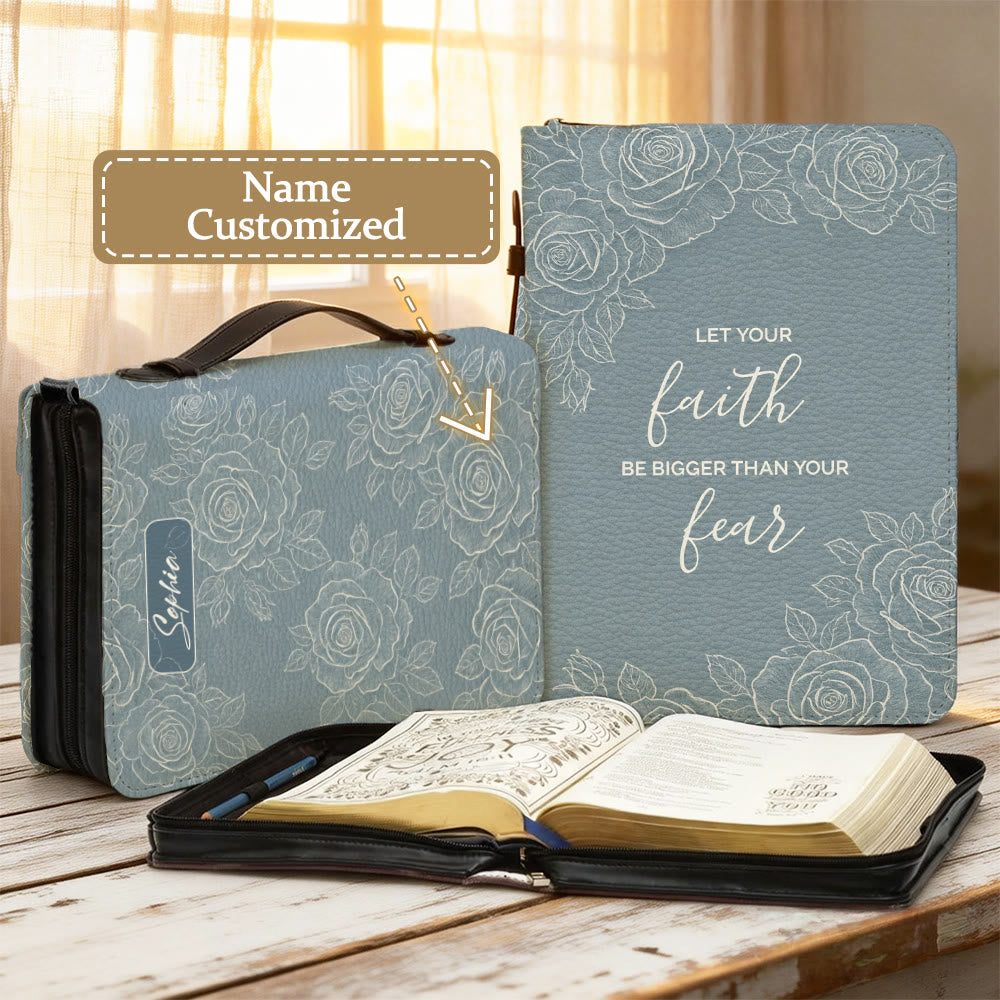 Christianartworkshop Let Your Faith Be Bigger Than Your Fear Floral Bible Cover - 2XL - Name Customized - image 0