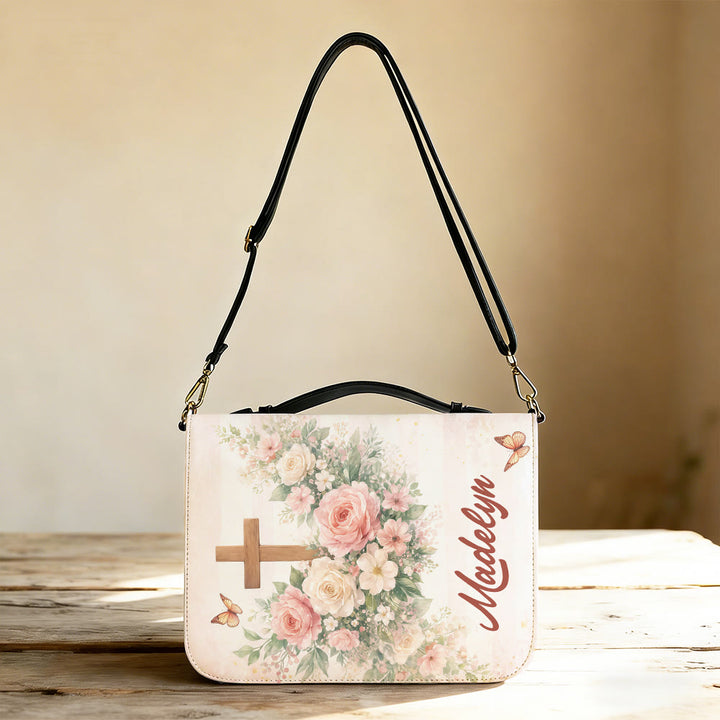 Christianartworkshop "Pray But First" Soft Floral Cross Zippered Bible Cover - image 2