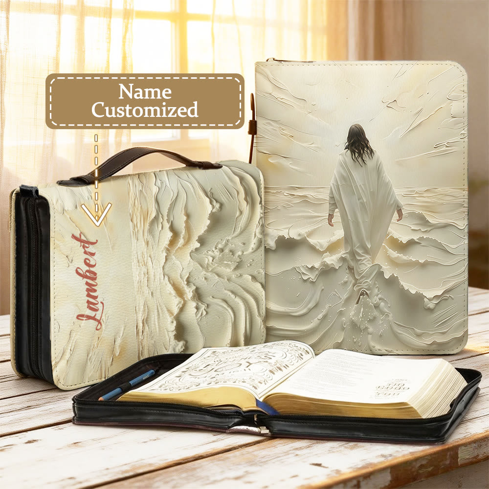 Christianartworkshop Neutral Tone Jesus Walking on Water Art Bible Cover - 2XL - Name Customized - image 0