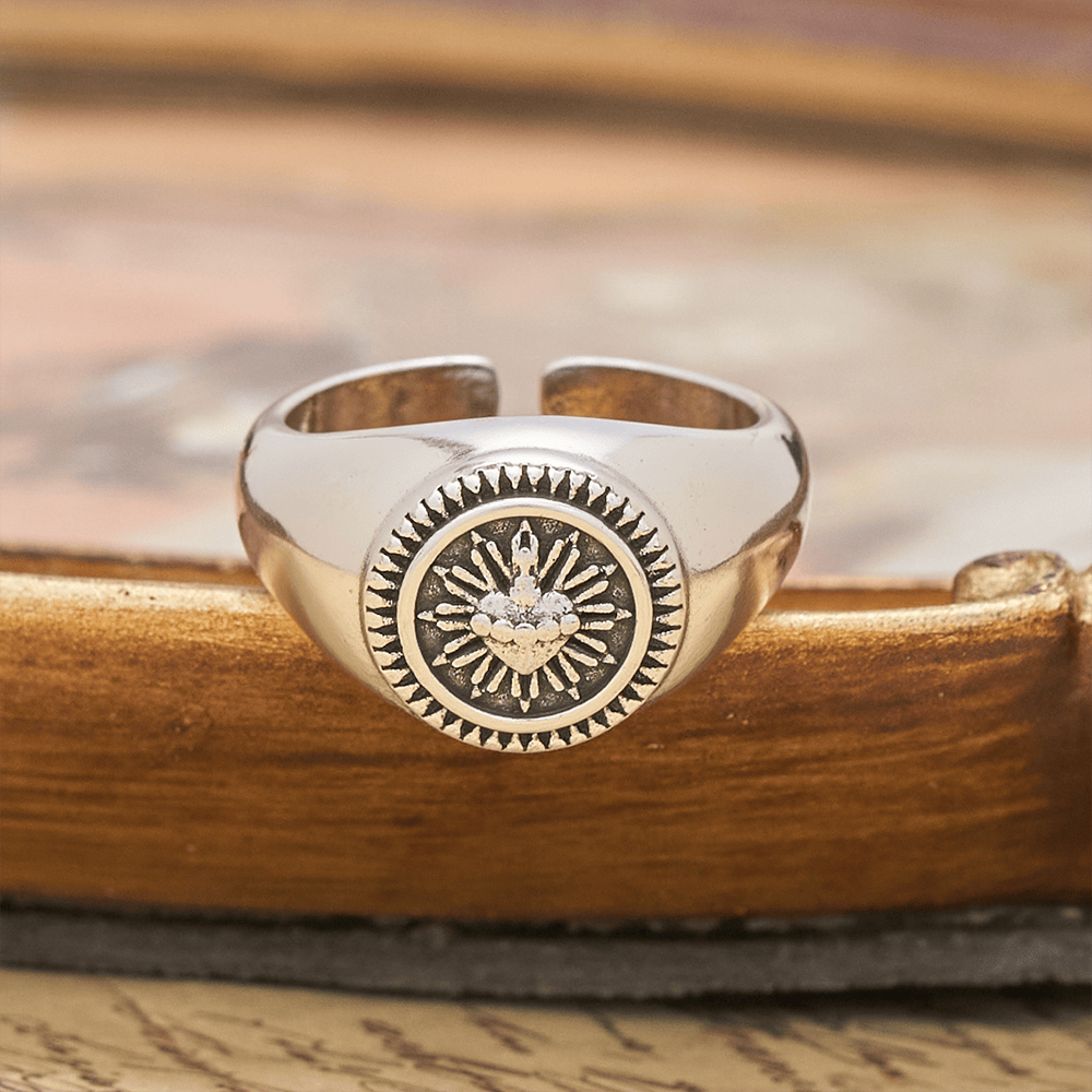 Christianartworkshop Sacred Heart Adjustable Signet Ring: A Symbol of Divine Love and Heavenly Devotion - Sacred Heart(Suitable for US Sizes 6-9) - image 0