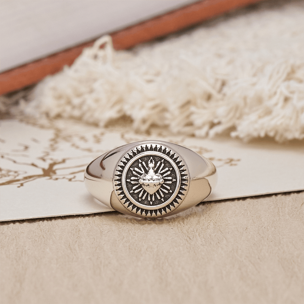 Christianartworkshop Sacred Heart Adjustable Signet Ring: A Symbol of Divine Love and Heavenly Devotion - image 2