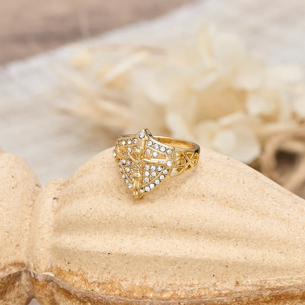 Christianartworkshop Shield-Shape Crucifix Signet Ring with Zircon Pavé: A Symbol of Faith and Divine Protection - image 4