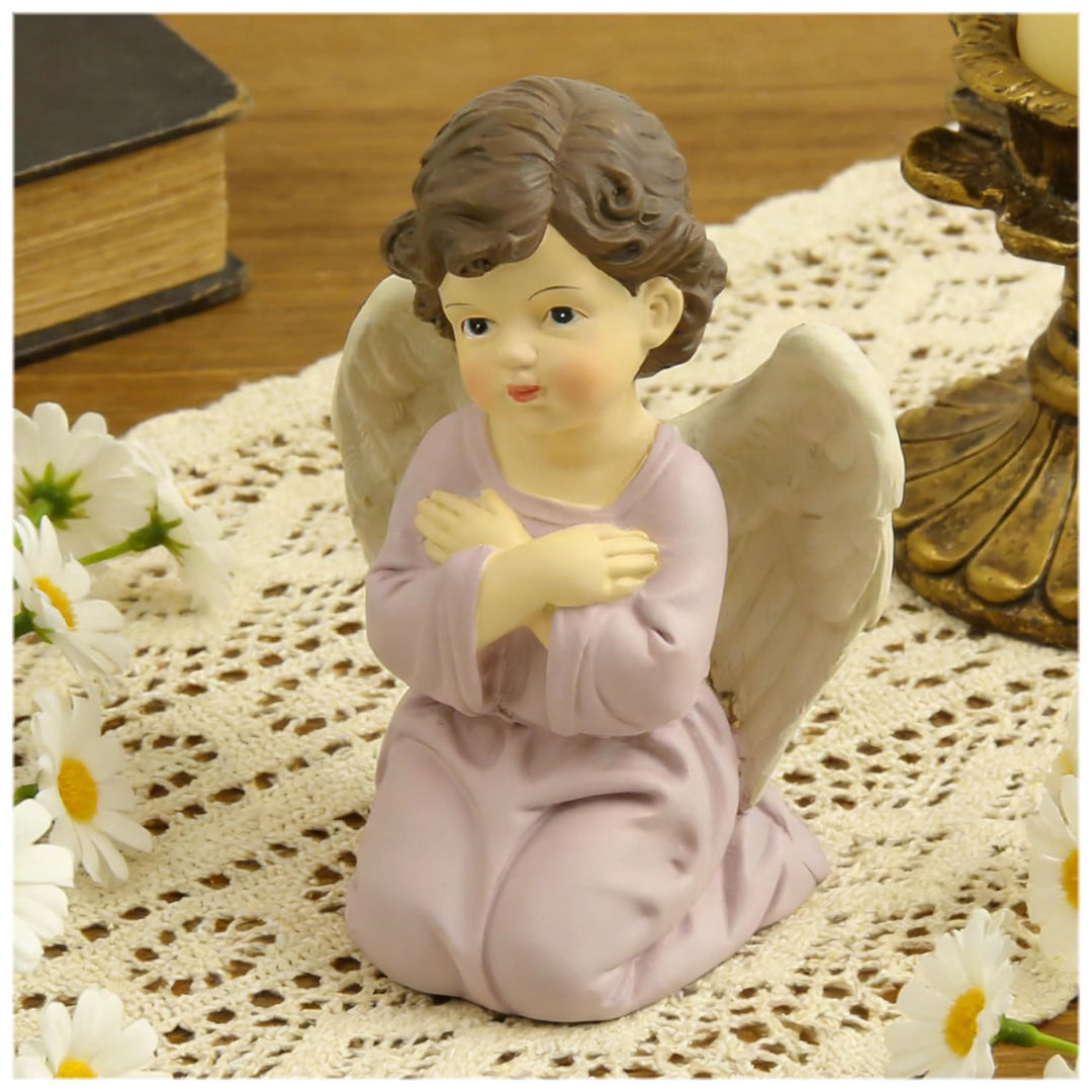 Christianartworkshop Purple Robe Kneeling Angel Figurines with Heart, Prayer and Crossed Arms: Reminders of Heavenly Grace - image 1