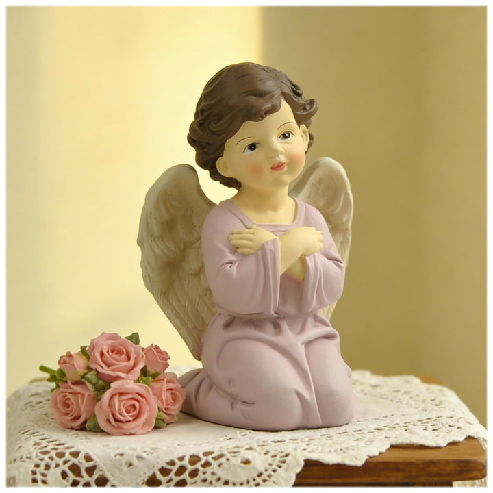 Christianartworkshop Purple Robe Kneeling Angel Figurines with Heart, Prayer and Crossed Arms: Reminders of Heavenly Grace - Crossed Arms - image 0