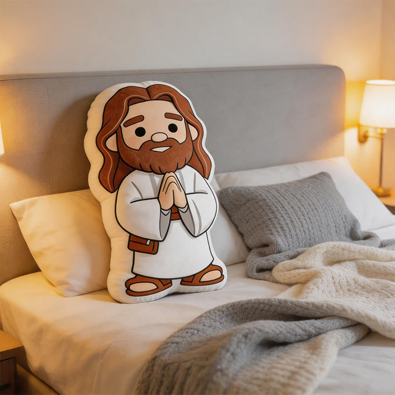 Christianartworkshop Cute Cartoon Jesus Praying Pose Shaped Plush Pillow: Whimsical Faith-Inspired Home Decor - 24" (60cm) - image 0