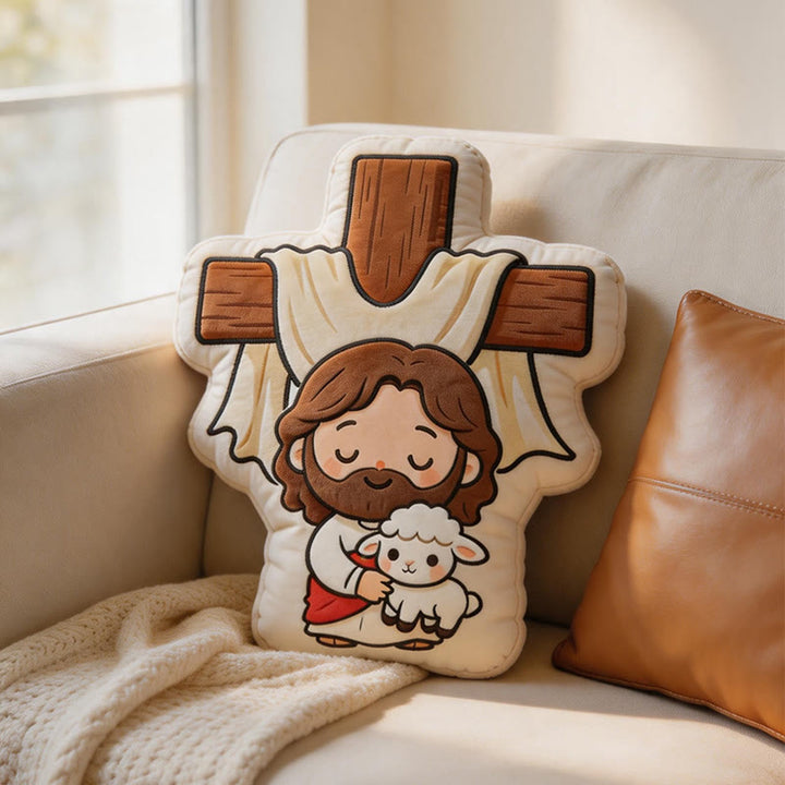 Christianartworkshop Cute Cross Shaped Jesus and Lamb Plush Pillow: Faith-Inspired Cozy Home Decor - image 5