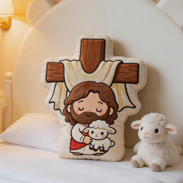 Christianartworkshop Cute Cross Shaped Jesus and Lamb Plush Pillow: Faith-Inspired Cozy Home Decor - image 2