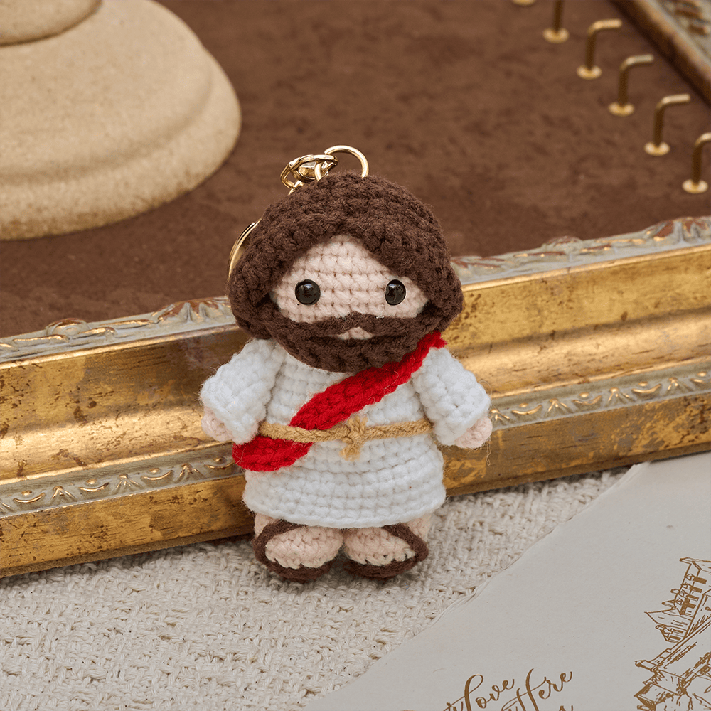 Christianartworkshop Handmade Crochet Q-Style Jesus Keychain: A Symbol of Gentle Love and Divine Comfort - image 2