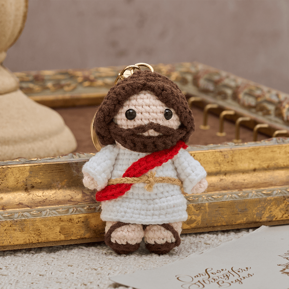 Christianartworkshop Handmade Crochet Q-Style Jesus Keychain: A Symbol of Gentle Love and Divine Comfort - Q-Style Jesus - image 0