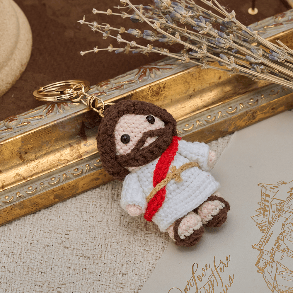 Christianartworkshop Handmade Crochet Q-Style Jesus Keychain: A Symbol of Gentle Love and Divine Comfort - image 1
