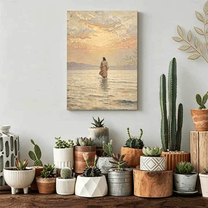 Christianartworkshop Warm Sunset Jesus on Water Print: A Daily Symbol of Hope and Overcoming the Impossible - image 3