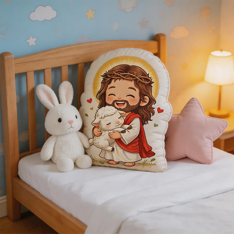 Christianartworkshop Cute Halo Jesus with Lamb Shaped Plush Pillow: Faith-Inspired Cozy Home Decor - image 2