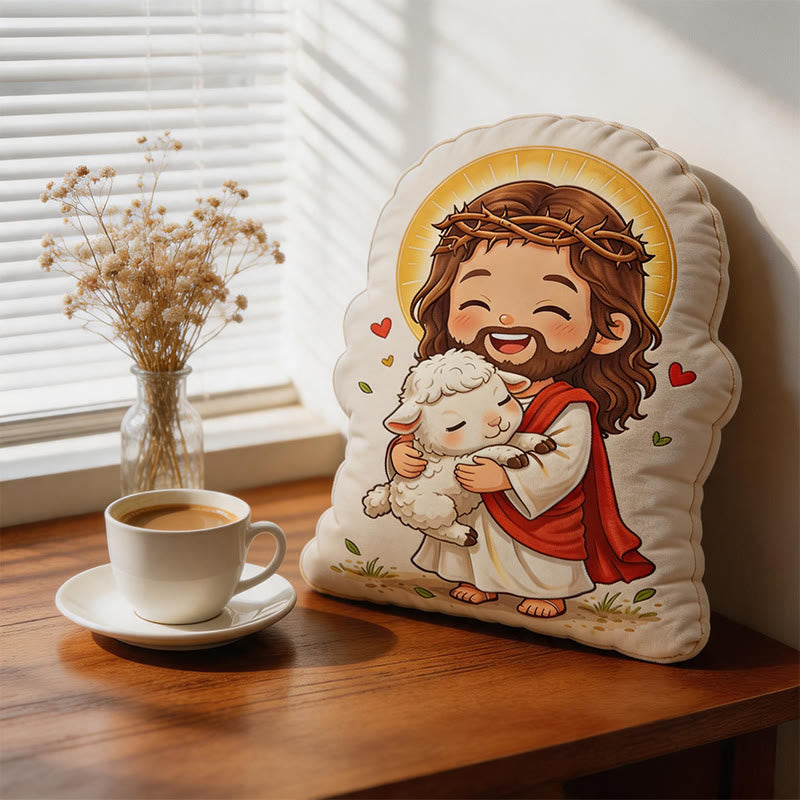 Christianartworkshop Cute Halo Jesus with Lamb Shaped Plush Pillow: Faith-Inspired Cozy Home Decor - image 1