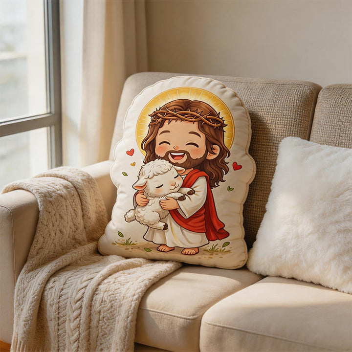 Christianartworkshop Cute Halo Jesus with Lamb Shaped Plush Pillow: Faith-Inspired Cozy Home Decor - 24" (60cm) - image 0