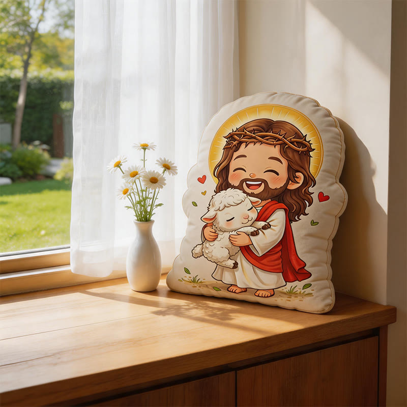 Christianartworkshop Cute Halo Jesus with Lamb Shaped Plush Pillow: Faith-Inspired Cozy Home Decor - image 5