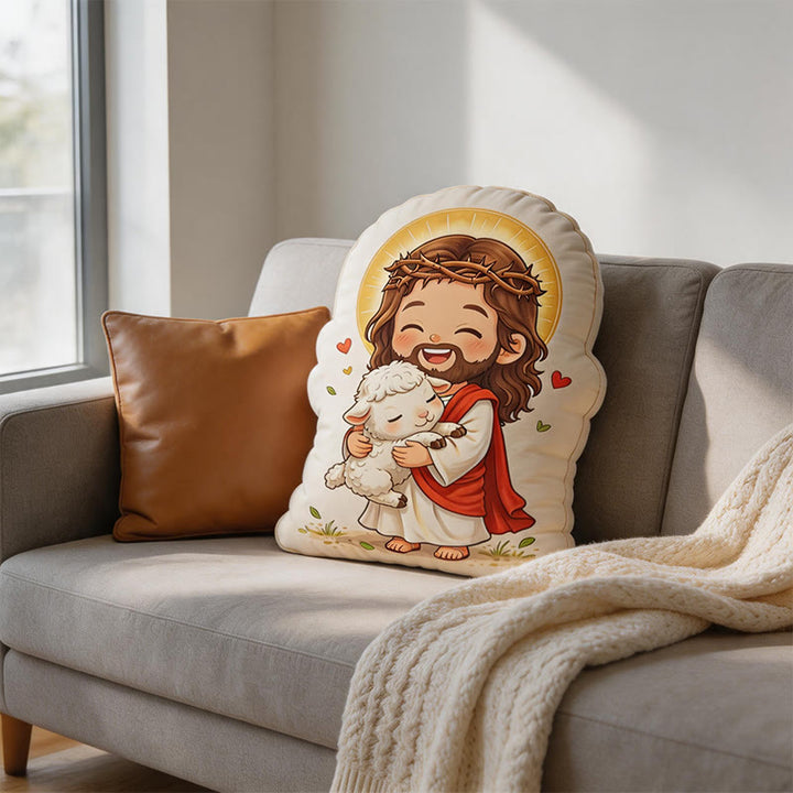Christianartworkshop Cute Halo Jesus with Lamb Shaped Plush Pillow: Faith-Inspired Cozy Home Decor - image 4