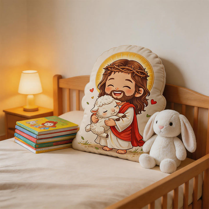 Christianartworkshop Cute Halo Jesus with Lamb Shaped Plush Pillow: Faith-Inspired Cozy Home Decor - image 3