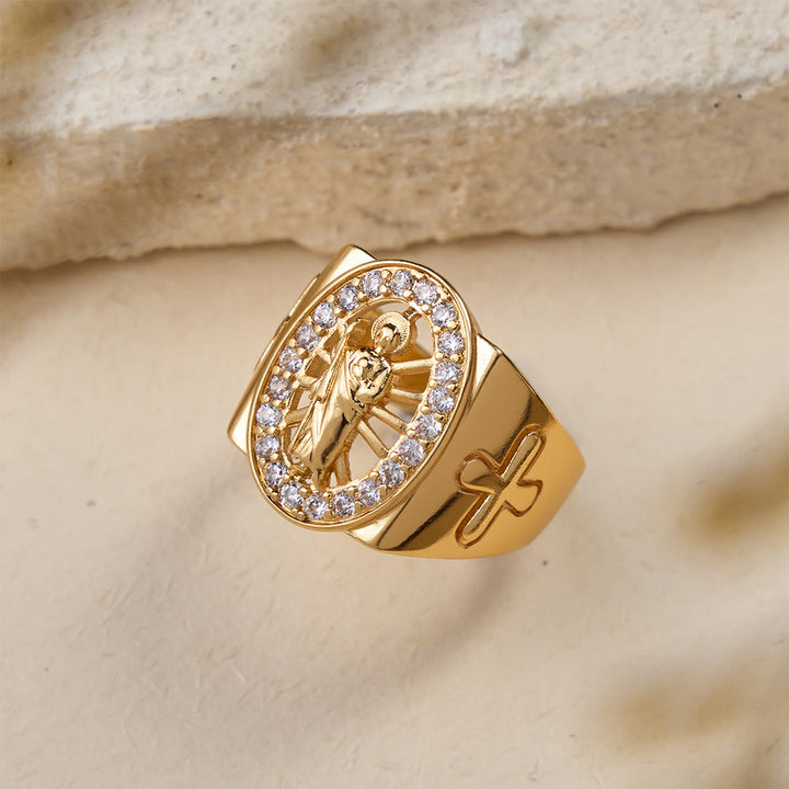 FREE Today: Bold St. Jude Zircon Halo Signet Ring with Side Cross: A Symbol of Hope and Divine Guidance - image 2