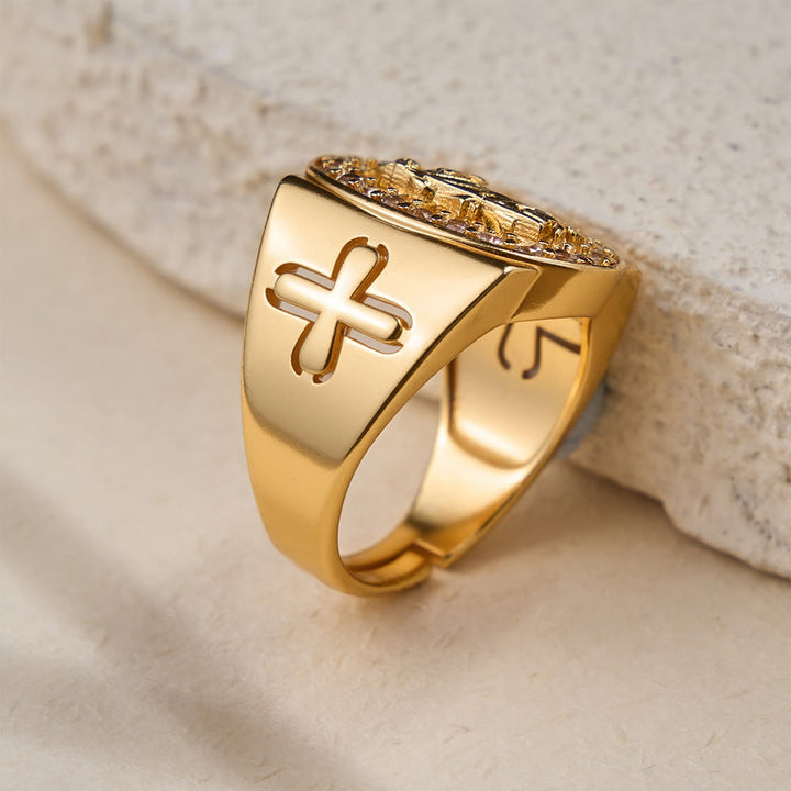 FREE Today: Bold St. Jude Zircon Halo Signet Ring with Side Cross: A Symbol of Hope and Divine Guidance - image 3
