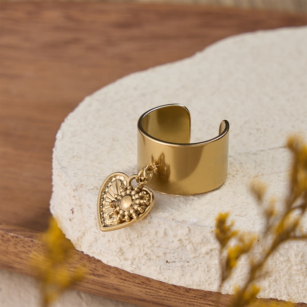 Christianartworkshop Premium Faith Charm Open Ring with Multiple Symbols: A Sacred Emblem of Unwavering Faith - Golden Sacred Heart - image 5