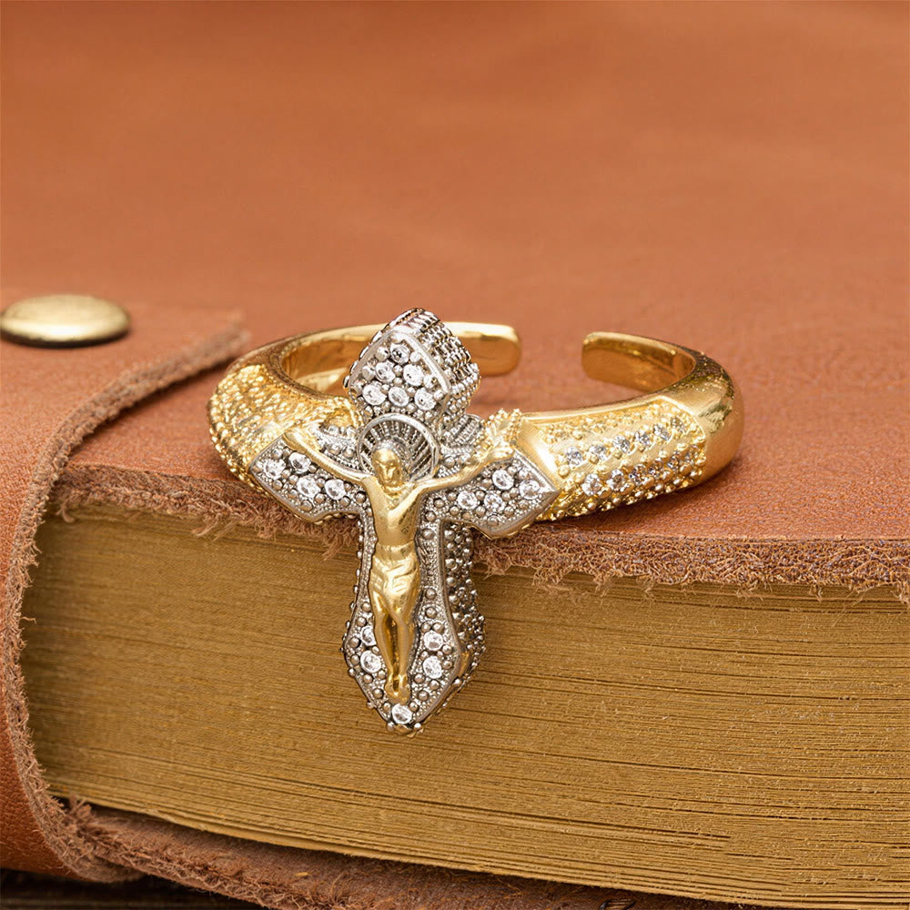 Christianartworkshop Two-Tone Zircon Pavé Crucifix Statement Ring: A Symbol of Timeless Redemptive Love - Crucifix(Suitable for US Sizes 6-8) - image 0