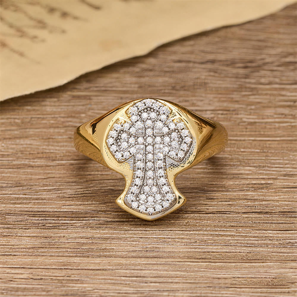 Christianartworkshop Wide-Band Pavé Cross Statement Ring: A Timeless Emblem of Redemptive Grace - image 1