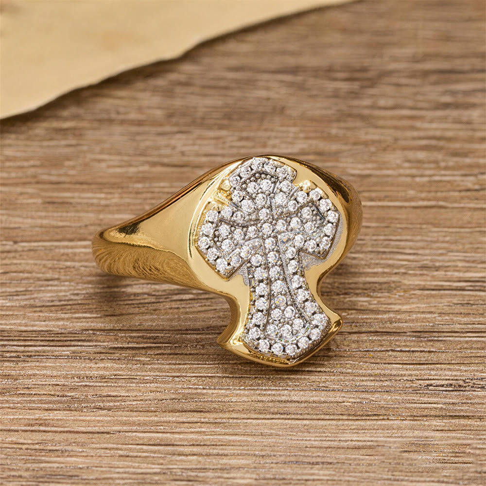 Christianartworkshop Wide-Band Pavé Cross Statement Ring: A Timeless Emblem of Redemptive Grace - image 2