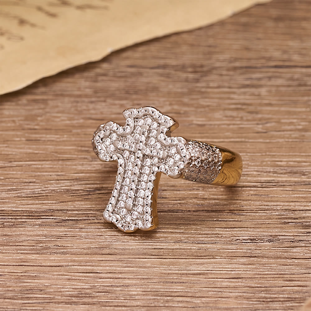 Christianartworkshop Bold Full-Pavé Cross Statement Ring: A Statement of Belief and Heavenly Grace - Cross(Suitable for US Sizes 6-8) - image 0