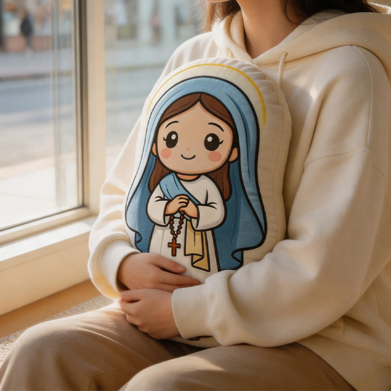 Christianartworkshop Cute Our Lady with Rosary Shaped Plush Pillow: Faith-Inspired Cozy Home Decor - 24" (60cm) - image 0