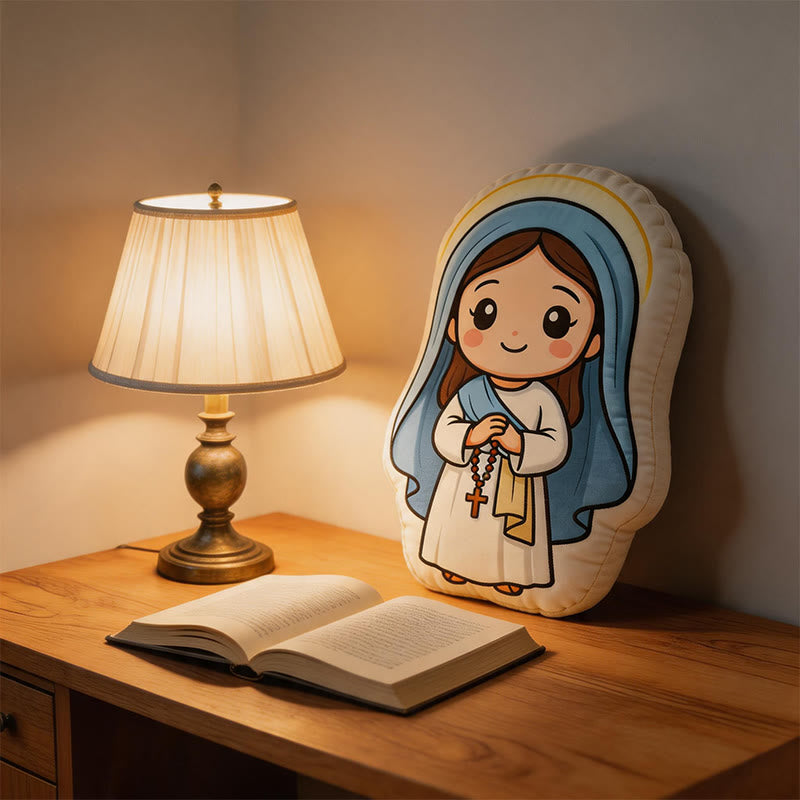 Christianartworkshop Cute Our Lady with Rosary Shaped Plush Pillow: Faith-Inspired Cozy Home Decor - image 1