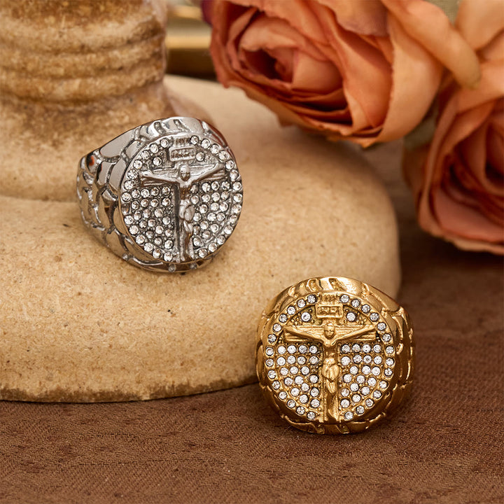 Christianartworkshop Bold INRI Crucifix Zircon Statement Ring: A Symbol of Unwavering Redemptive Faith - image 0