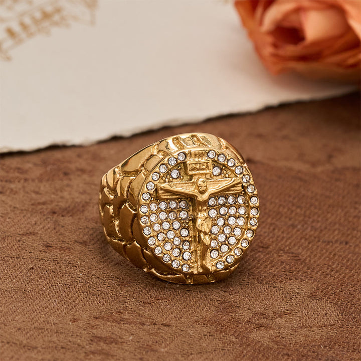 Christianartworkshop Bold INRI Crucifix Zircon Statement Ring: A Symbol of Unwavering Redemptive Faith - image 4