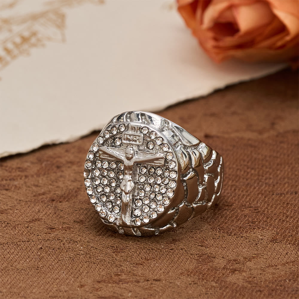 Christianartworkshop Bold INRI Crucifix Zircon Statement Ring: A Symbol of Unwavering Redemptive Faith - image 8
