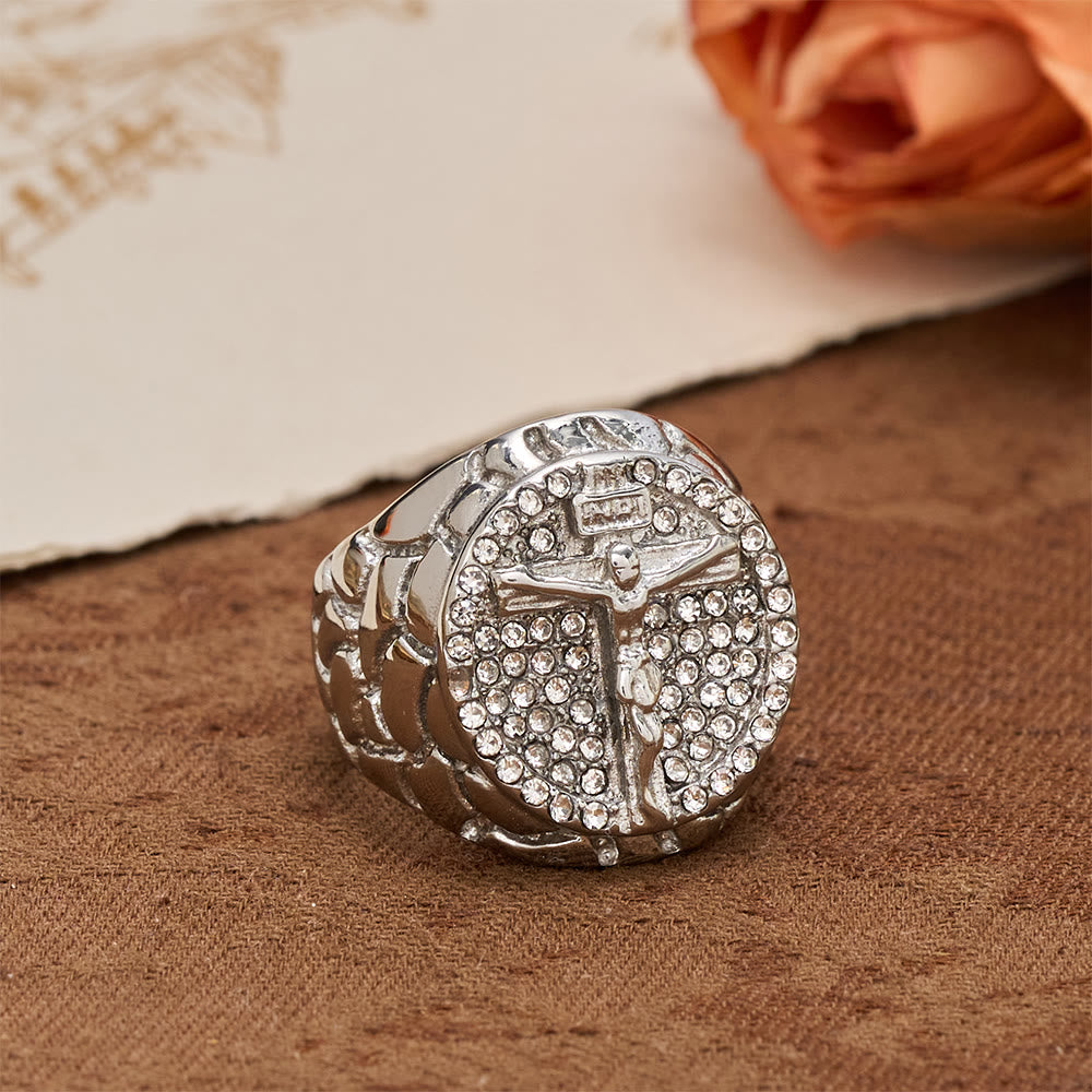 Christianartworkshop Bold INRI Crucifix Zircon Statement Ring: A Symbol of Unwavering Redemptive Faith - image 7