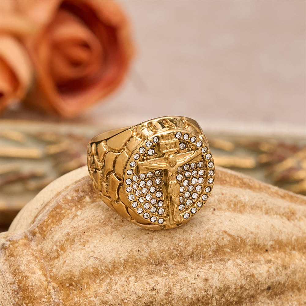 Christianartworkshop Bold INRI Crucifix Zircon Statement Ring: A Symbol of Unwavering Redemptive Faith - image 3
