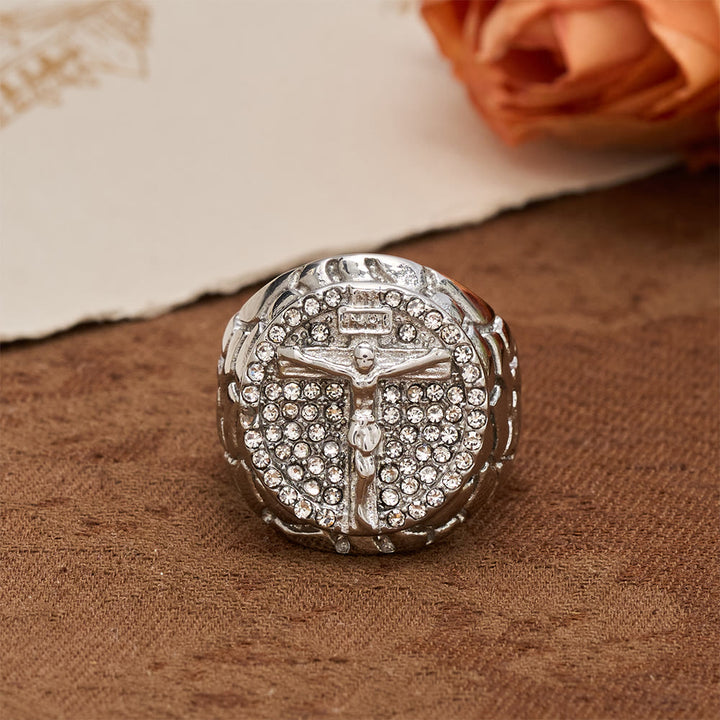 Christianartworkshop Bold INRI Crucifix Zircon Statement Ring: A Symbol of Unwavering Redemptive Faith - Silver - US 13 - image 6