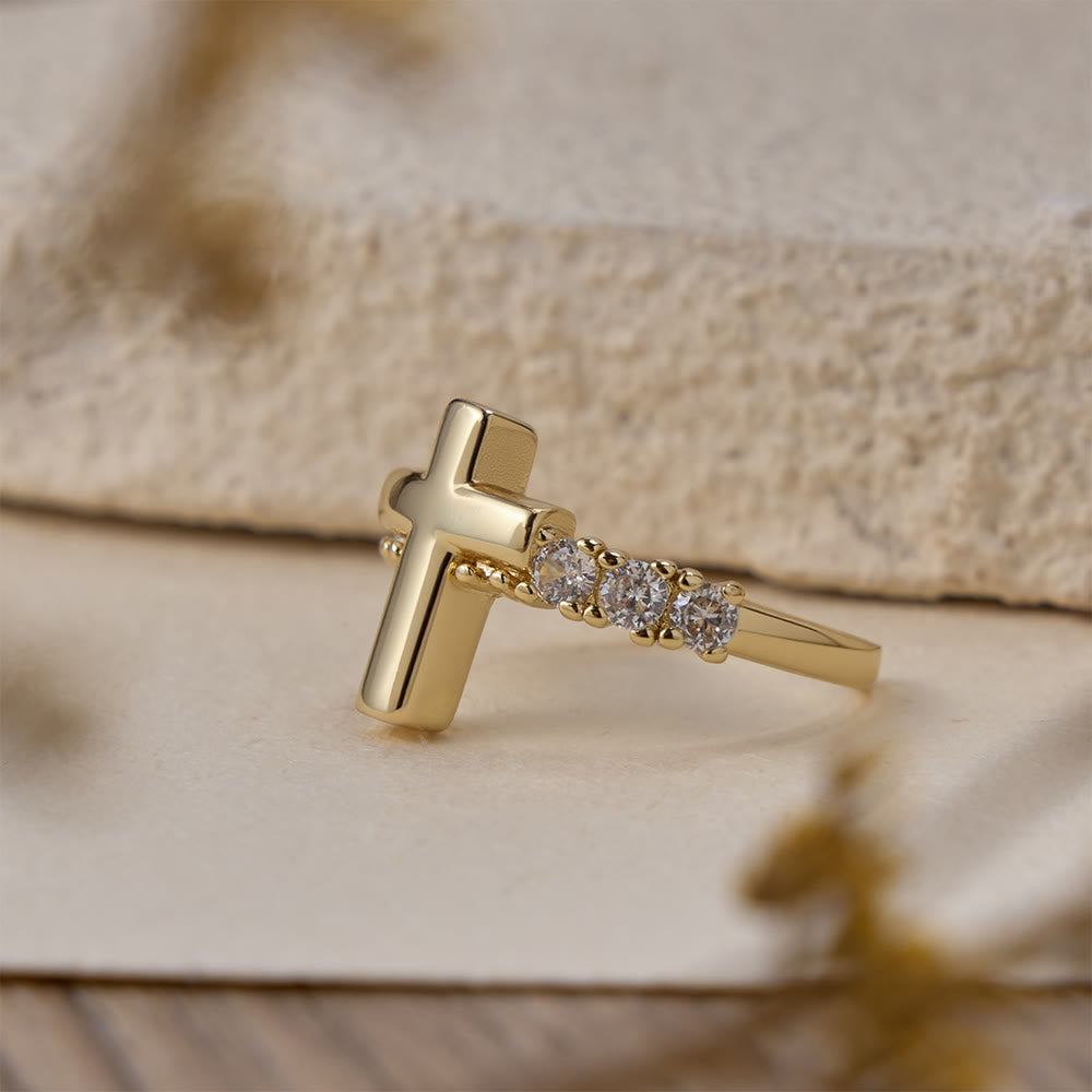 Christianartworkshop Our Lady & Cross Zircon Adjustable Ring: Symbols of Marian Grace and Redemptive Love - image 3