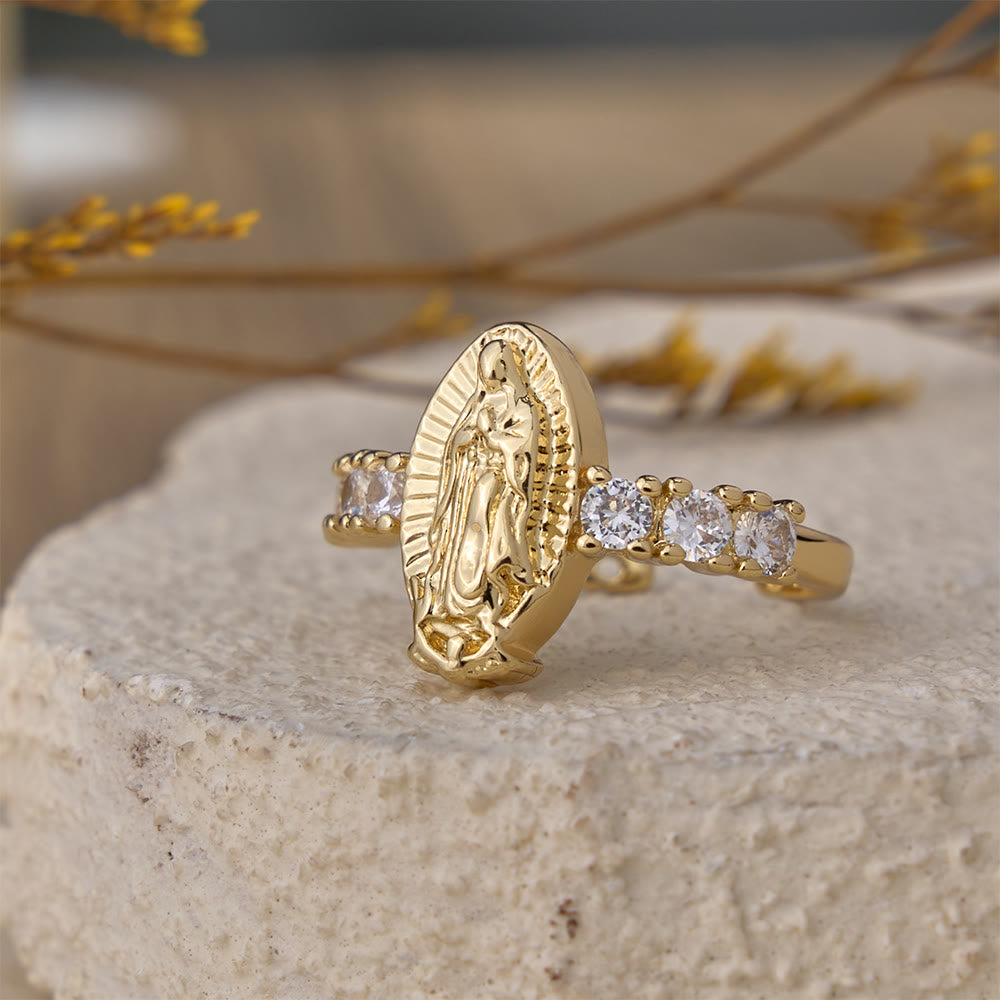 Christianartworkshop Our Lady & Cross Zircon Adjustable Ring: Symbols of Marian Grace and Redemptive Love - image 2