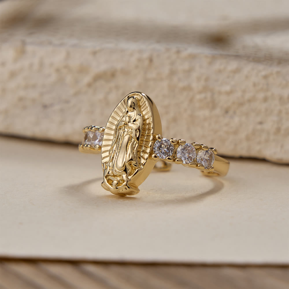 Christianartworkshop Our Lady & Cross Zircon Adjustable Ring: Symbols of Marian Grace and Redemptive Love - Our Lady(Suitable for US Sizes 6-8) - image 0