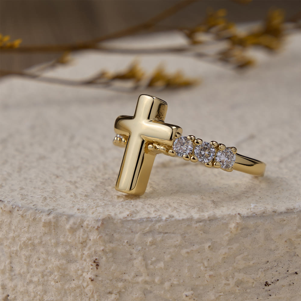 Christianartworkshop Our Lady & Cross Zircon Adjustable Ring: Symbols of Marian Grace and Redemptive Love - Cross(Suitable for US Sizes 6-8) - image 4