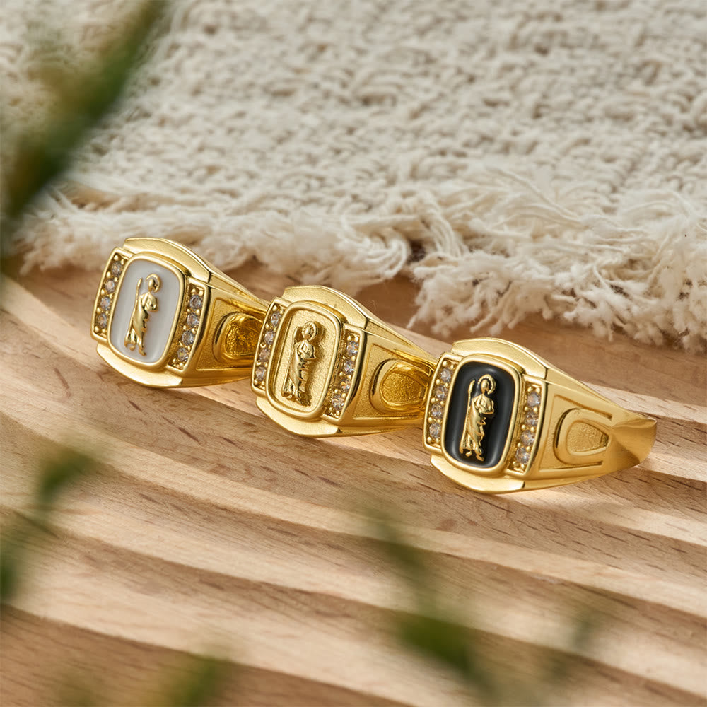 Christianartworkshop Three-Color St. Jude Signet Ring with Zircon Accents: A Symbol of Hope and Divine Guidance - image 0