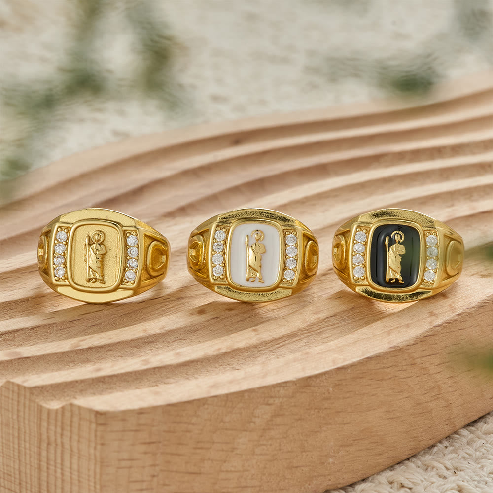 Christianartworkshop Three-Color St. Jude Signet Ring with Zircon Accents: A Symbol of Hope and Divine Guidance - image 1