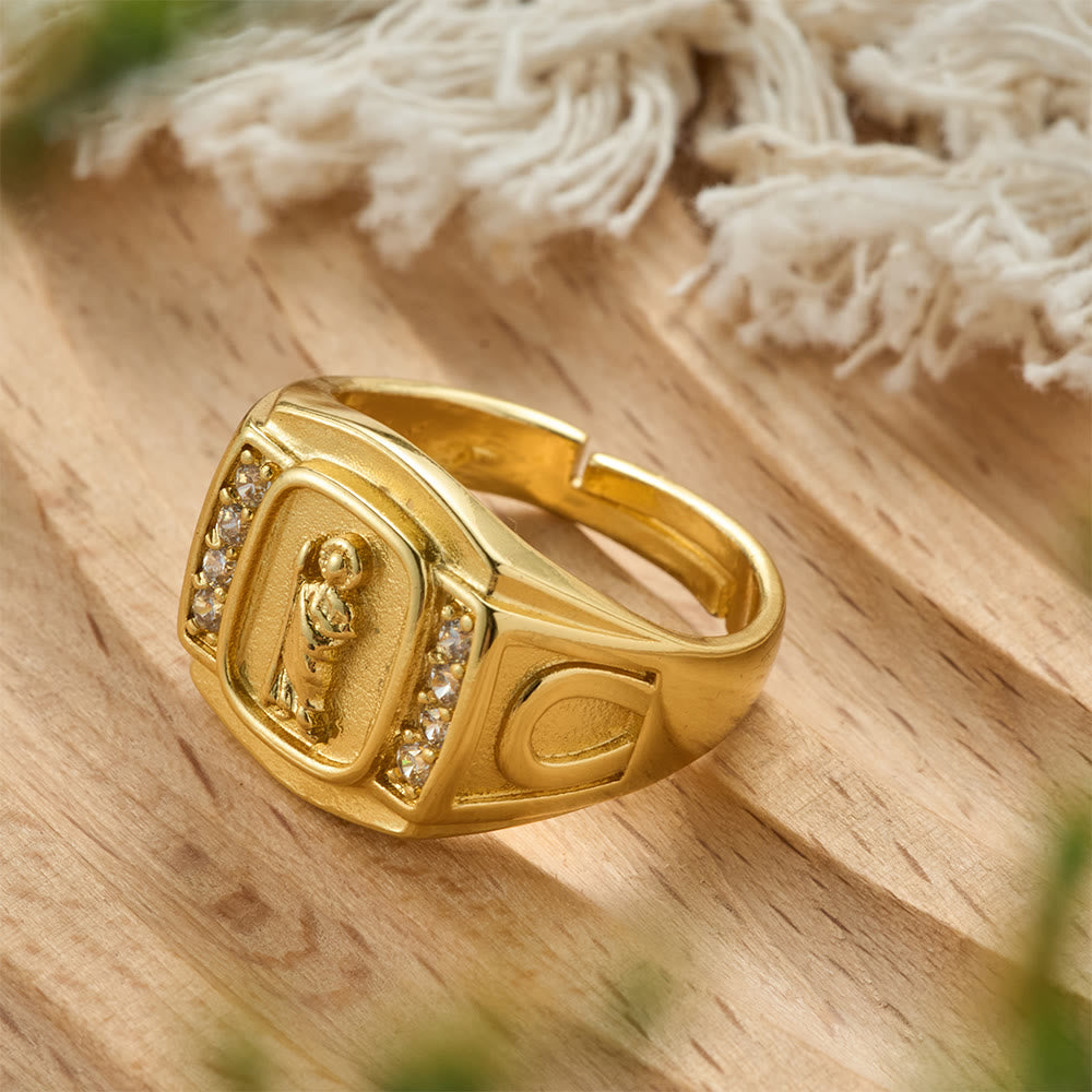 Christianartworkshop Three-Color St. Jude Signet Ring with Zircon Accents: A Symbol of Hope and Divine Guidance - Golden(Suitable for US Sizes 7-9) - image 2