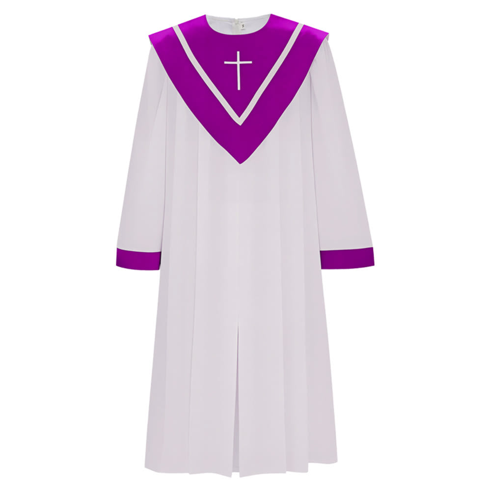 Christianartworkshop Classic White Clergy Robe with Contrast V-Neck & Cross Detailing - image 2
